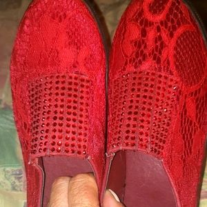 New Red Lace w/Beading comfort shoes sz 8